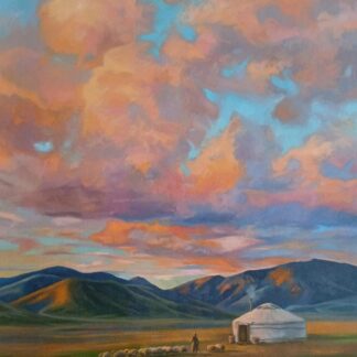 In the steppe at sunset